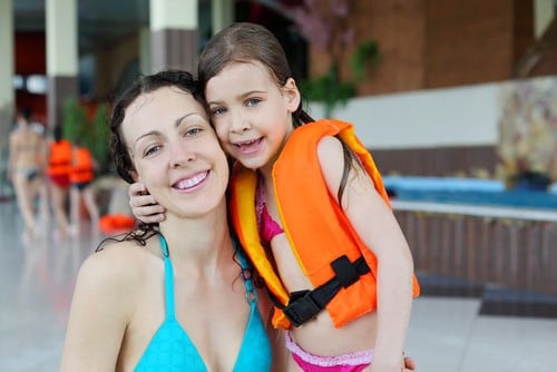 Mom and Child at Waterpark